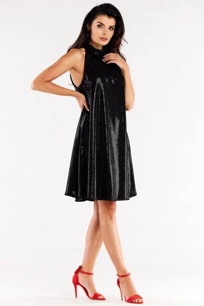 Černé flitrové volánové šaty - Elegantní Awama