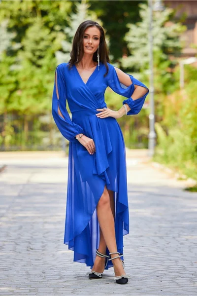 Královská Modř Maxi Šaty s Bufetovými Rukávy - Roco Elegance