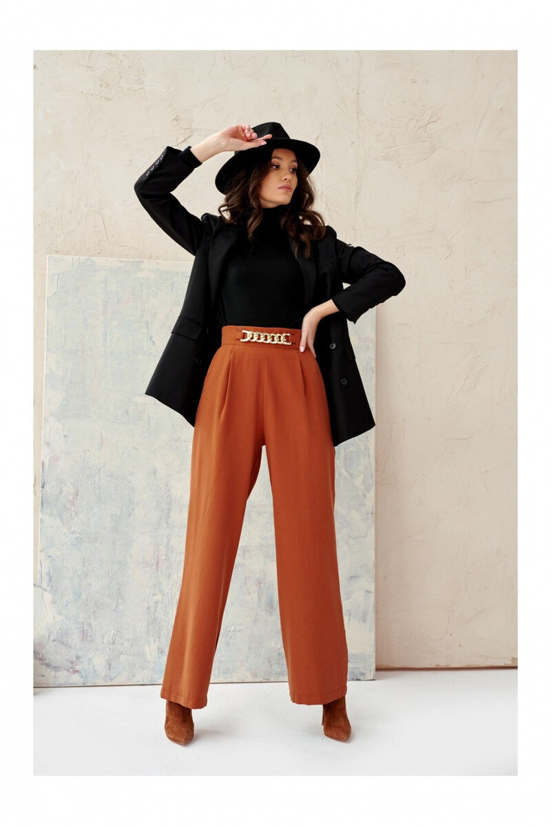 Kvalitní dámské kalhoty s řetízkovými detaily Roco Fashion, tmavě hnědá 40/L i10_P66116_1:400_2:832_