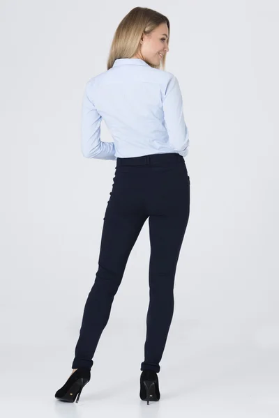 Modré úpletové dámské kalhoty s ozdobným zipem - MiR