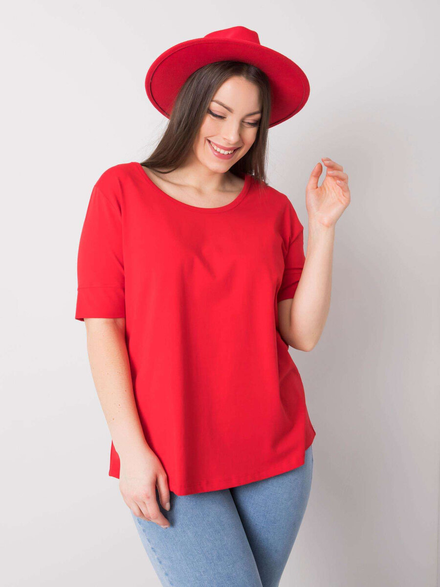 Dámské červené bavlněné tričko nadměrné velikosti FPrice, XL i523_2016102851783