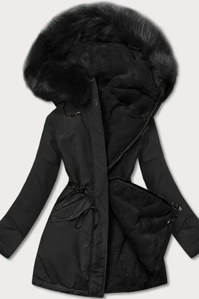 Černá parka s kožíškem pro ženy na zimu