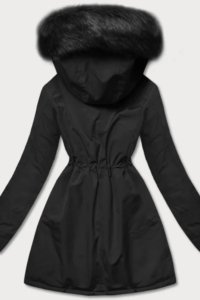 Černá parka s kožíškem pro ženy na zimu