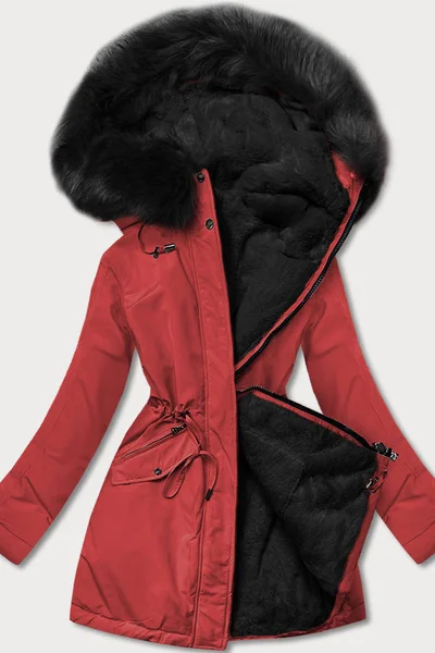 Zimní bunda pro ženy MHM - Červená parka s kožíškem