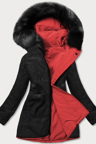 Zimní bunda pro ženy MHM - Červená parka s kožíškem