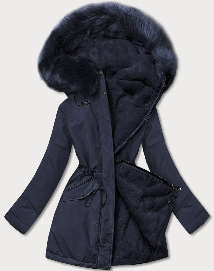 Modrá bunda na zimu pro ženy s kožíškem MHM, odcienie niebieskiego 46 i392_20515-R