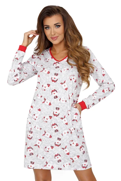 Vánoční dámská noční košile s potiskem - Bílá Medvědice