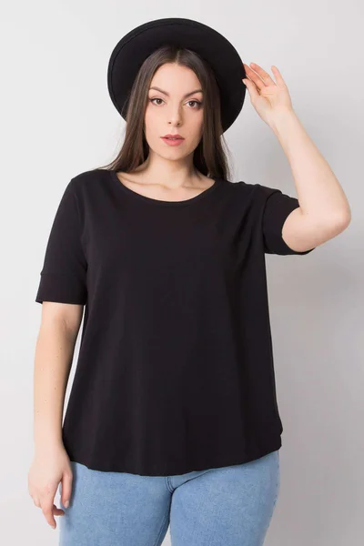 Dámské černé bavlněné tričko větší velikosti FPrice