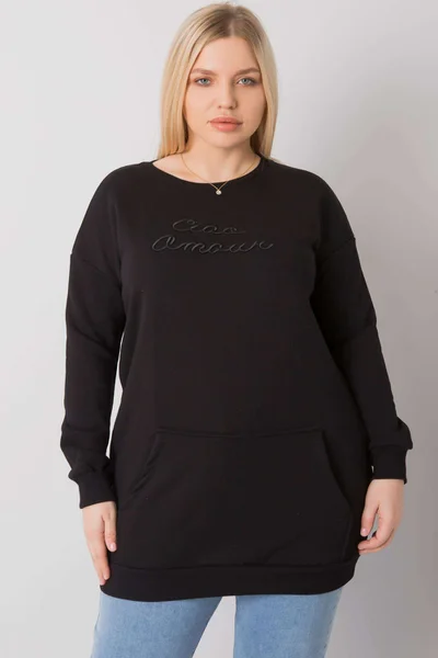 Dámská černá plus size mikina s klokankou FPrice