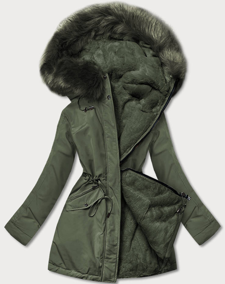 Zimní bunda pro ženy Khaki Parka s kožíškem MHM, odcienie zieleni 46 i392_20516-R