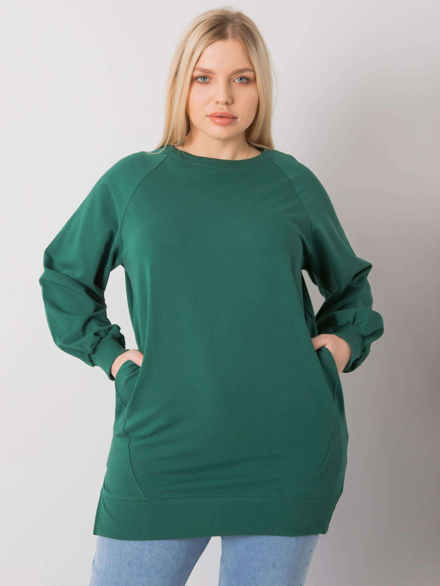 Dámská tmavě zelená bavlněná mikina pro ženy plus size FPrice, jedna velikost i523_2016103066292