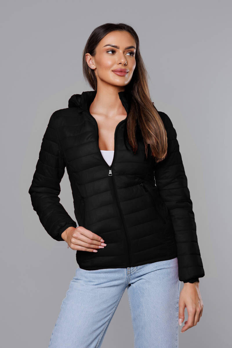 Černá prošívaná bunda pro ženy s kapucí X65SJ4 SWEST, odcienie czerni XL (42) i392_21591-53