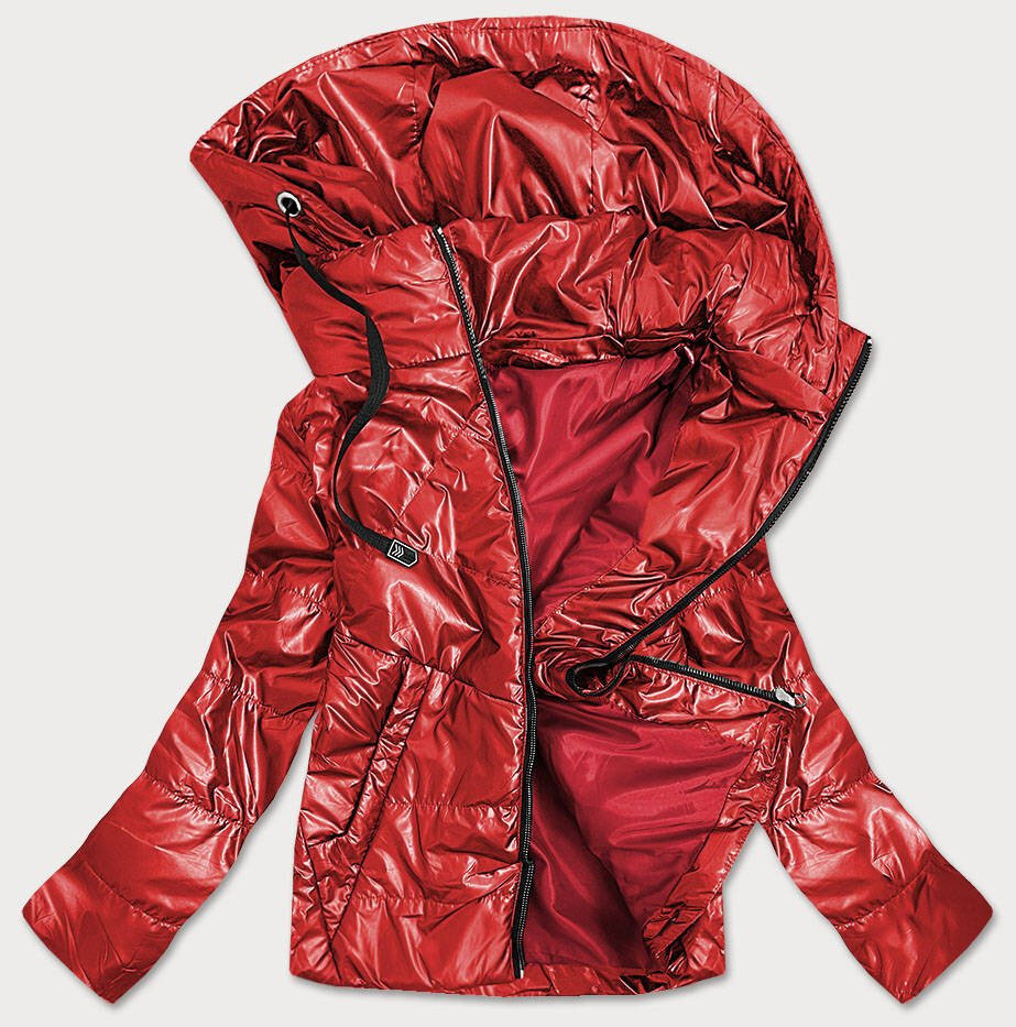 Červená lesklá bunda pro ženy s kapucí A6DG SWEST, odcienie czerwieni 46 i392_16779-R