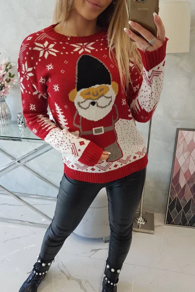 Dámský červený vánoční svetr Santa - K-Fashion