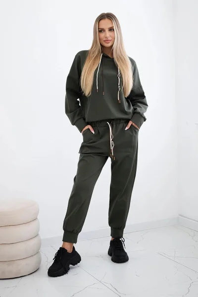 K-Fashion: Khaki Viskózová Souprava s Kapucí