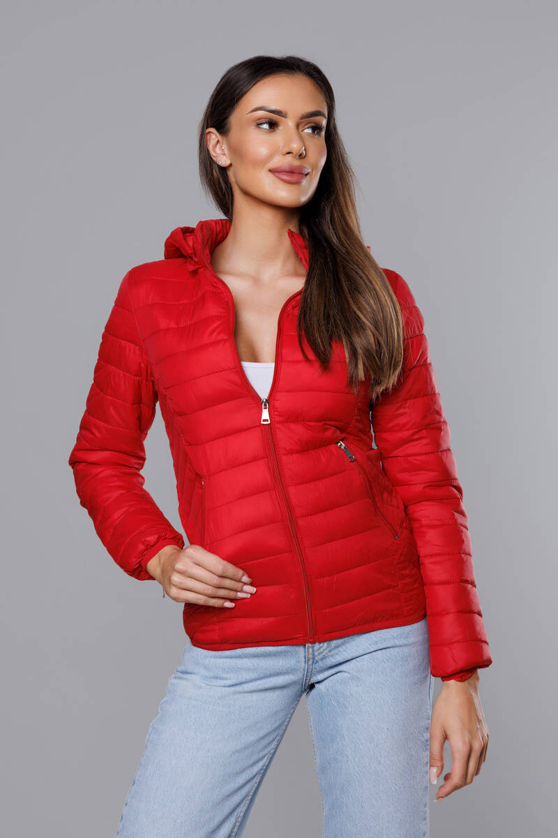 Červená prošívaná bunda pro ženy s kapucí G3V2 SWEST, odcienie czerwieni M (38) i392_21595-47