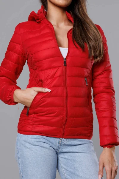 Červená prošívaná bunda pro ženy s kapucí G3V2 S'WEST