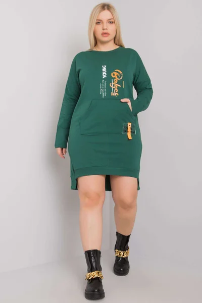 Tmavě zelené plus size dámské šaty s kapsou FPrice
