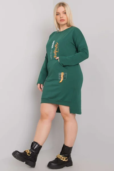 Tmavě zelené plus size dámské šaty s kapsou FPrice