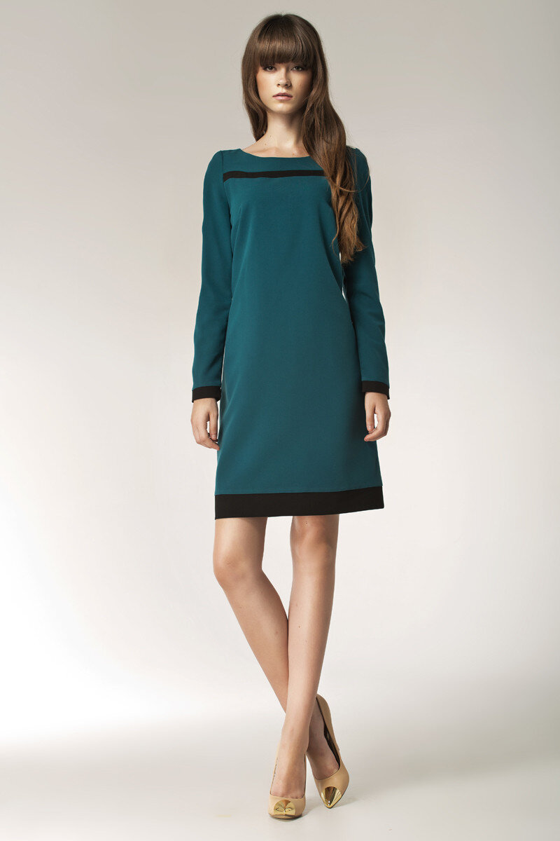 Retro smaragdové šaty s černým lemováním - Nife, 38 i556_20847_39_156
