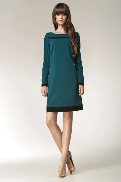 Retro smaragdové šaty s černým lemováním - Nife
