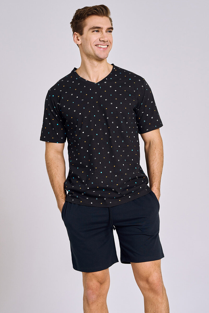 Mužské letní pyžamo Taro - Černé bavlněné s krátkými rukávy, černá XL i170_3187-XL-01 S-S 24