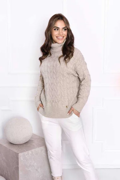 Zimní dámský svetr s rolákem - Měkký copánkový vzor