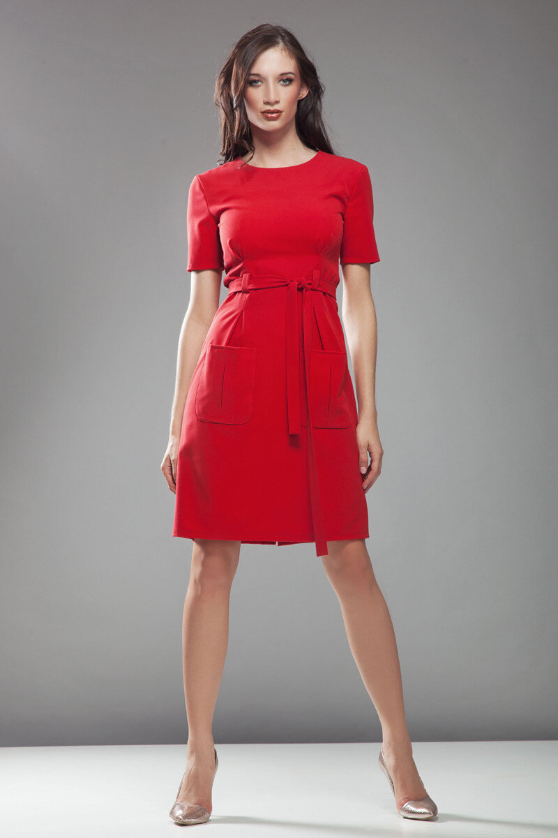Červené dámské šaty s pásy a jemným výstřihem - Tweegy, 44 i556_15947_39_159