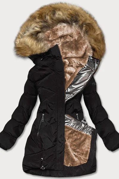 Zimní dámská prošívaná bunda s kožešinovou podšívkou