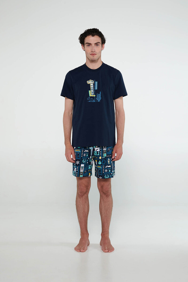 Letní pohodlné pyžamo pro muže Vamp, blue radiance L i512_20650_722_4