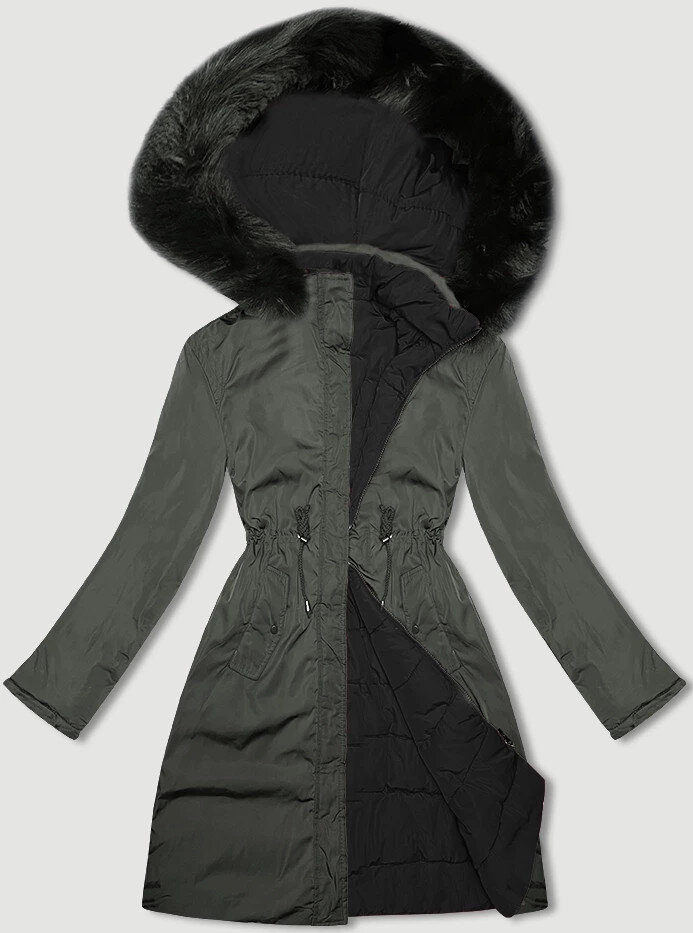 Zimní bunda s odnímatelnou kapucí a kožešinou J Style, odcienie zieleni S (36) i392_22963-46