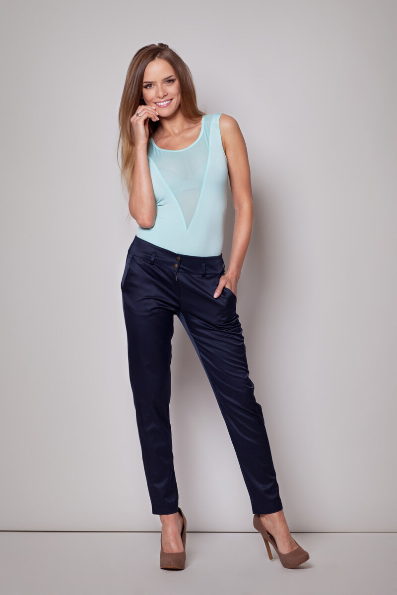 Modré dámské kalhoty Rikki s vysokým pasem - Figl, M i556_20916_39_34