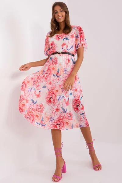 Květované dámské šaty v béžové barvě - FPrice