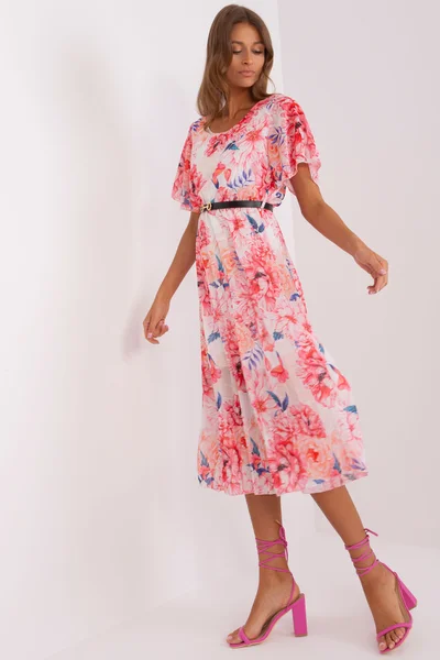 Květované dámské šaty v béžové barvě - FPrice