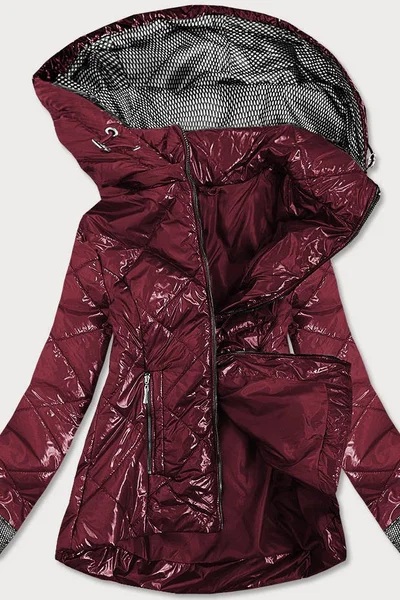 Lesklá prošívaná bunda pro ženy v bordó barvě 7B3 S'WEST