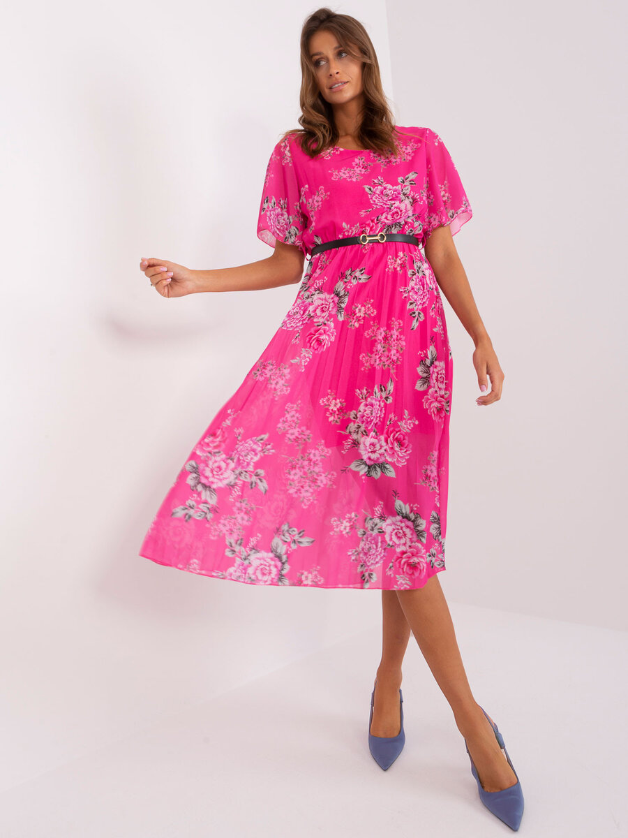 Růžové květinové šaty v romantickém stylu, jedna velikost i523_2016103420414
