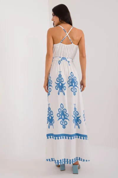 Letní boho maxi šaty s barevným potiskem a páskem Italy Moda