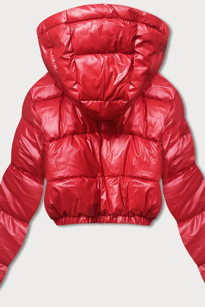 Červená péřová crop bunda s odnímatelnou kapucí HONEY WINTER