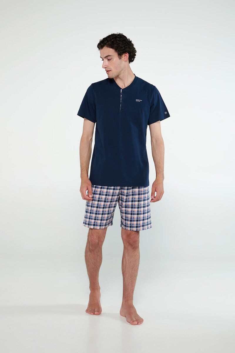 Letní pyžamo pro muže s knoflíkovou légou - Oranžové káro, blue oxford XXL i512_20621_253_6