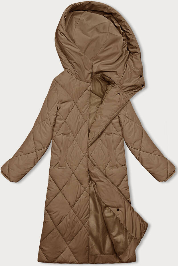 Zimní dlouhá bunda s kapucí v béžové barvě - Elegantní teplo, odcienie beżu M (38) i392_22882-47