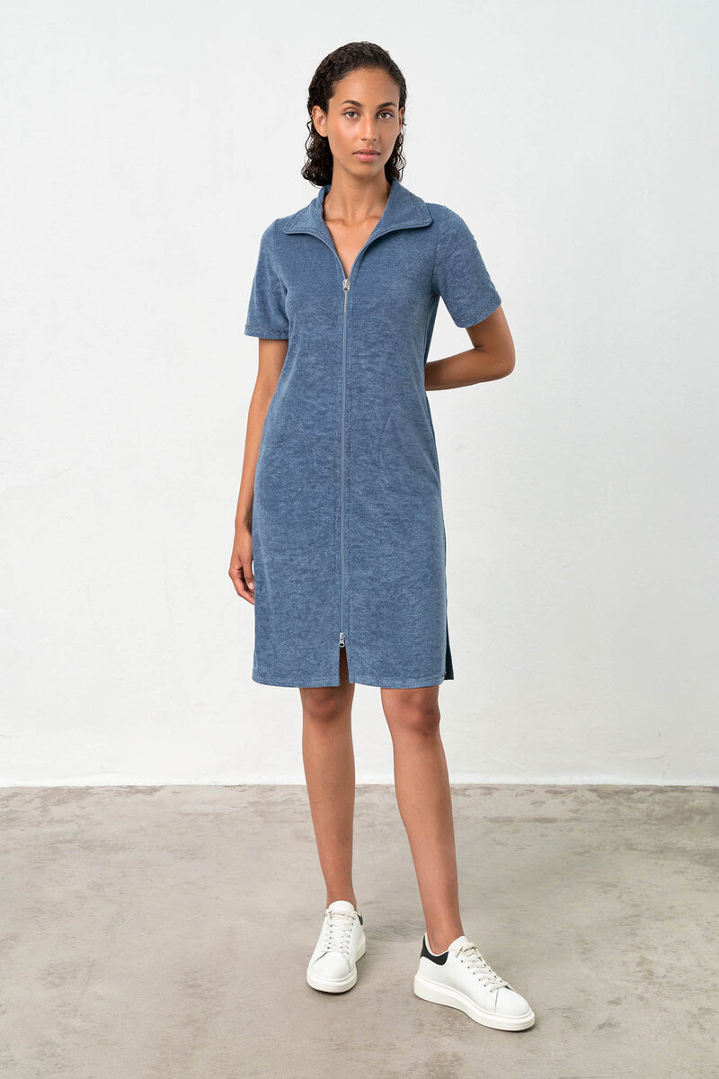 Modré froté šaty Vamp - Pohodlná elegance, jeans-modrá L i10_P64214_1:2010_2:90_
