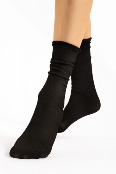 Lesklé dlouhé dámské ponožky - Módní rypsový design