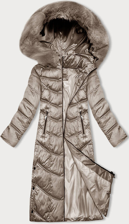 Zimní bunda pro ženy s odnímatelnou kožešinovou kapucí - Béžová SWEST, odcienie beżu S (36) i392_22897-46