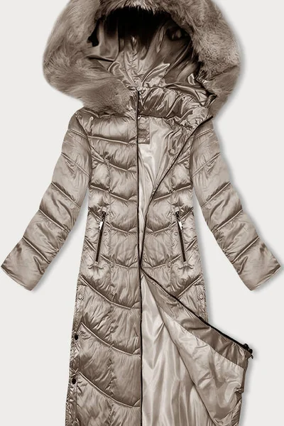 Zimní bunda pro ženy s odnímatelnou kožešinovou kapucí - Béžová S'WEST