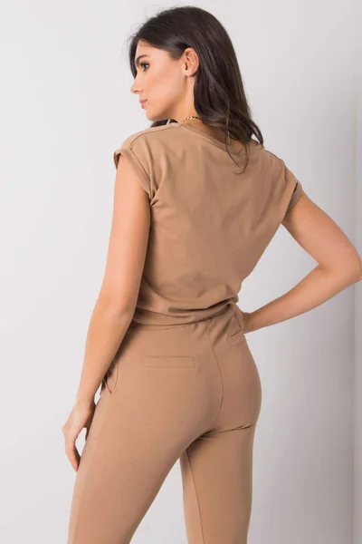 Fashionhunters Camel Basic Dámské Tričko