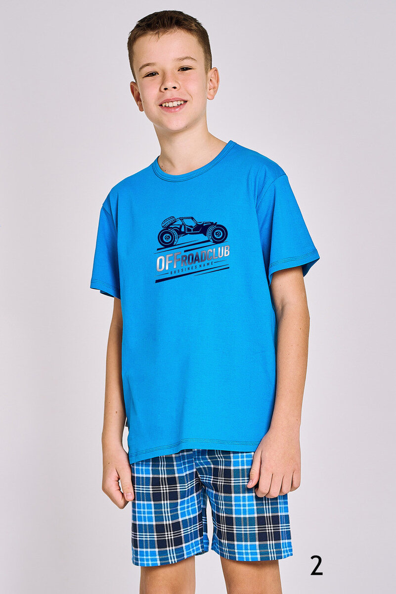 Kostkované chlapecké pyžamo Taro, Modrá 158 i170_3196-158-01 S-S 24