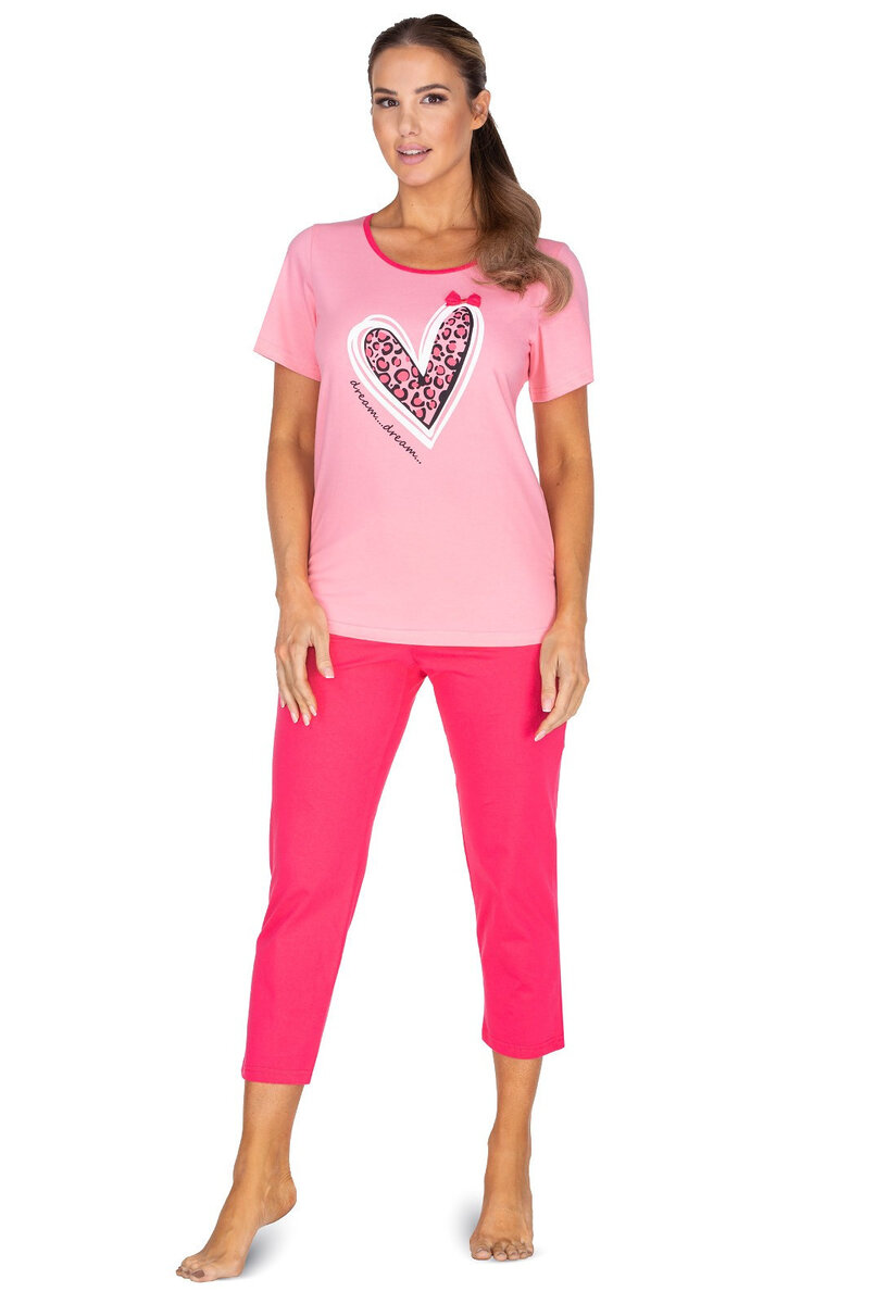 Krátkorukávové pyžamo pro ženy Regina s mašlí a potiskem, Růžová XL i384_83347250