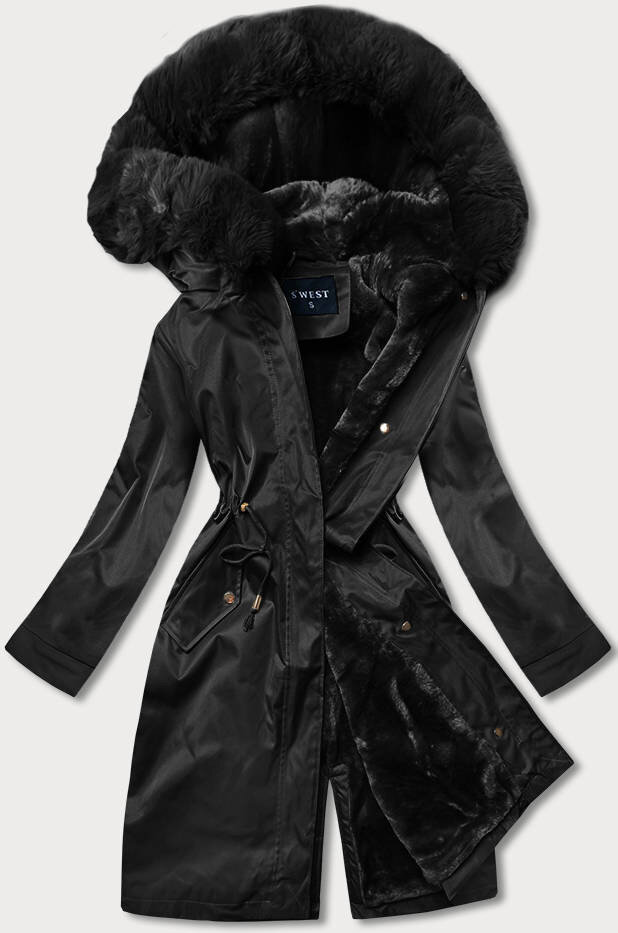 Zimní bunda s mechovitým kožíškem SWEST, odcienie czerni XXL (44) i392_20662-48