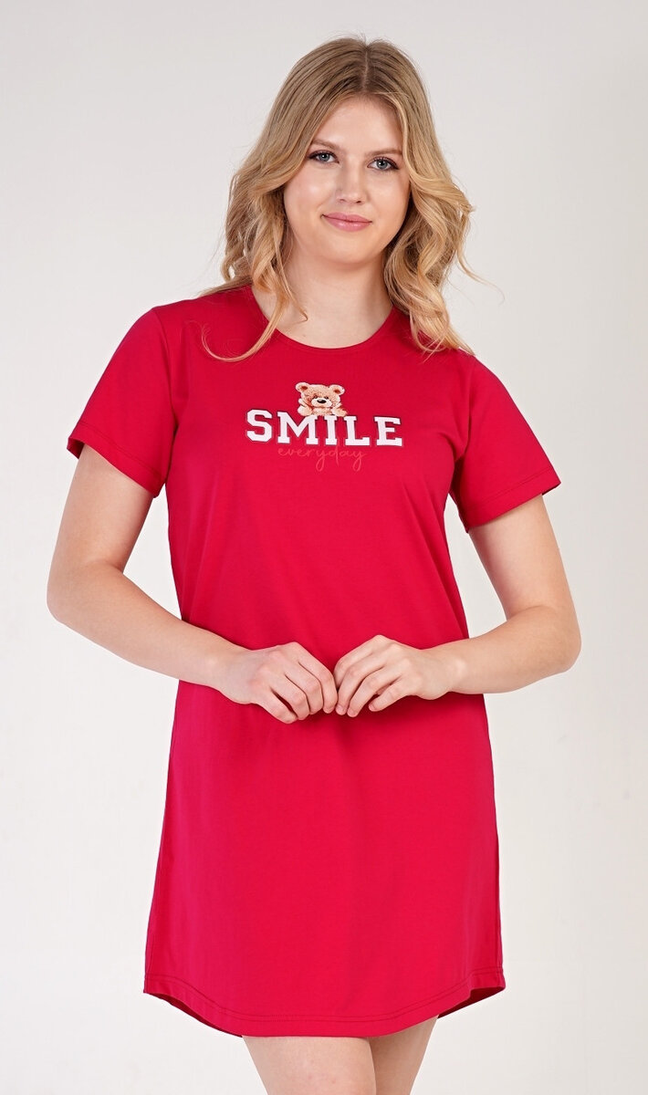 Medvědí náruč s nápisem SMILE - Dámská noční košile Vienetta, jahodová L i232_9150_55455957:jahodová L