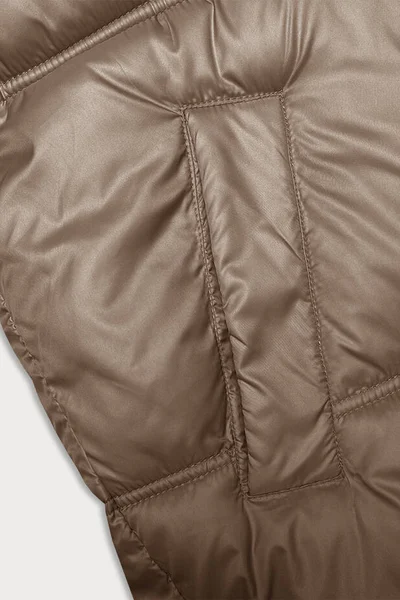 Karamelová bublinová bunda s kožešinovou kapucí pro ženy